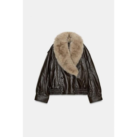 ZARA FAUX LEATHER JACKET WITH DETACHABLE COLLAR - Picture 9 of 12